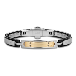Baraka Men's Black Diamond Bar Link Bracelet 1/20 ct tw Stainless Steel, Black Ion Plating & 18K Yellow Gold 7.75"