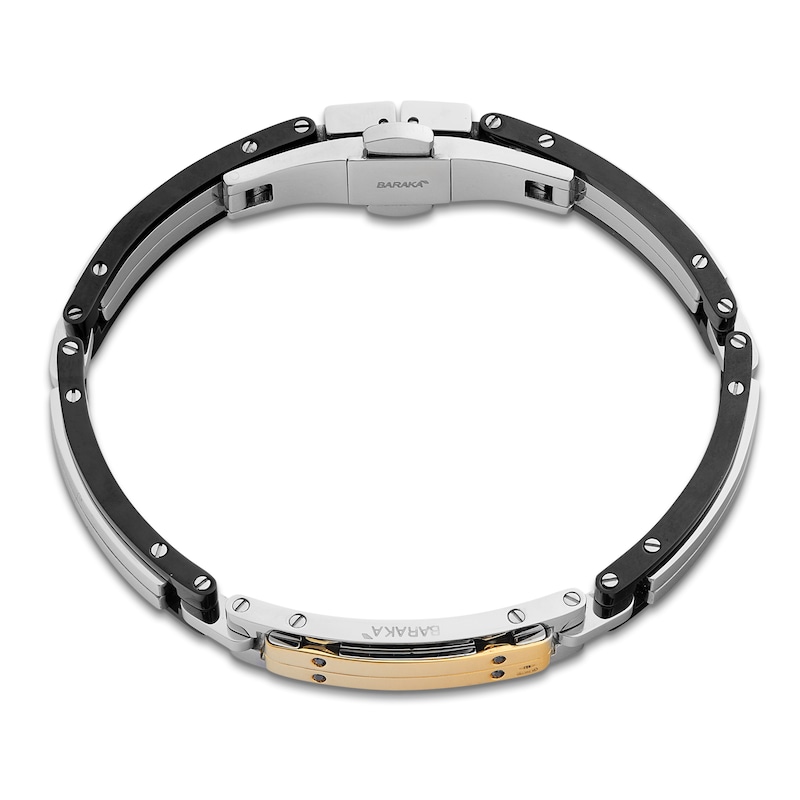 Main Image 2 of Baraka Men's Black Diamond Bar Link Bracelet 1/20 ct tw Stainless Steel, Black Ion Plating & 18K Yellow Gold 7.75"