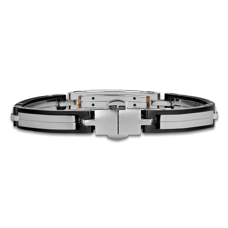 Main Image 3 of Baraka Men's Black Diamond Bar Link Bracelet 1/20 ct tw Stainless Steel, Black Ion Plating & 18K Yellow Gold 7.75"