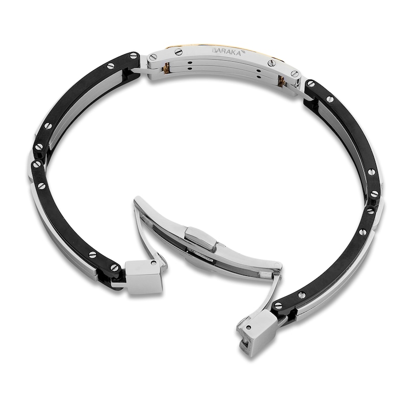 Main Image 4 of Baraka Men's Black Diamond Bar Link Bracelet 1/20 ct tw Stainless Steel, Black Ion Plating & 18K Yellow Gold 7.75"