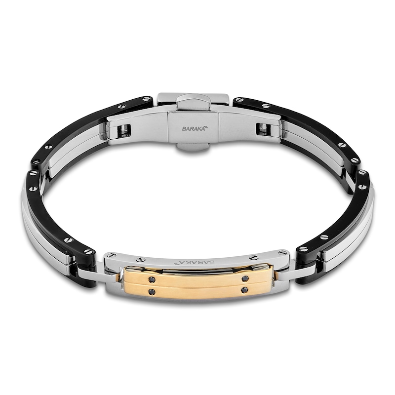 Main Image 5 of Baraka Men's Black Diamond Bar Link Bracelet 1/20 ct tw Stainless Steel, Black Ion Plating & 18K Yellow Gold 7.75"