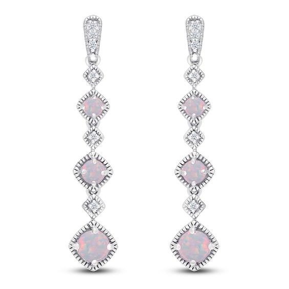 Lab-Created Opal & Diamond Drop Earrings 1/20 ct tw Sterling Silver