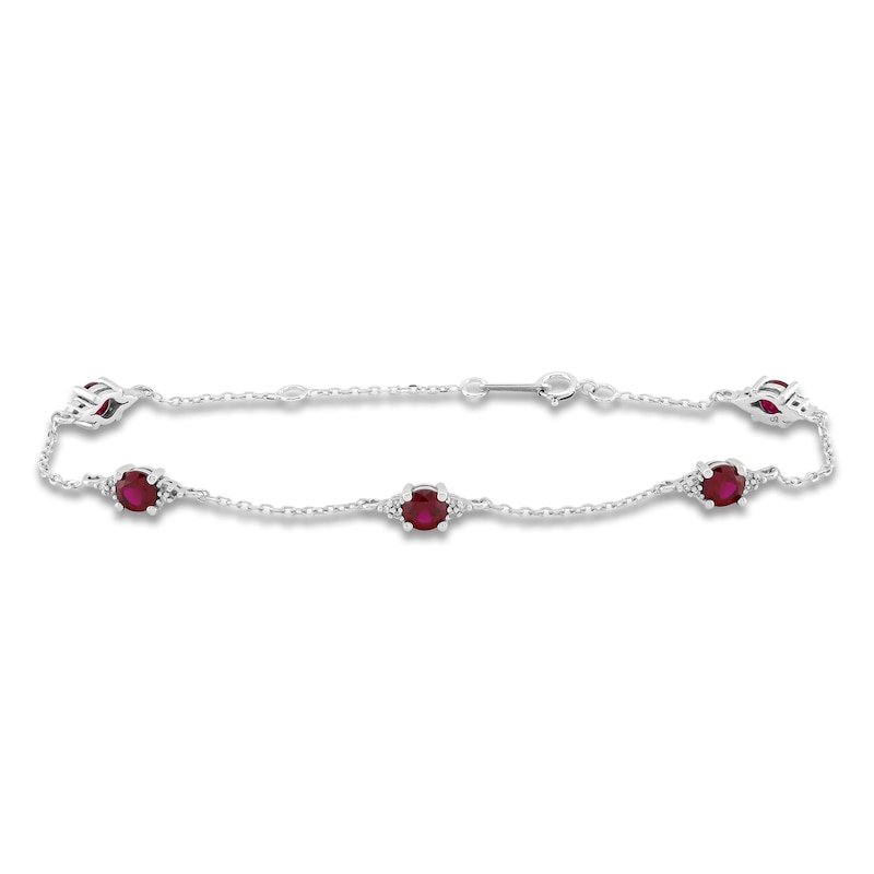 Main Image 1 of Lab-Created Ruby & Diamond Station Bracelet 1/15 ct tw 10K White Gold 7.25"