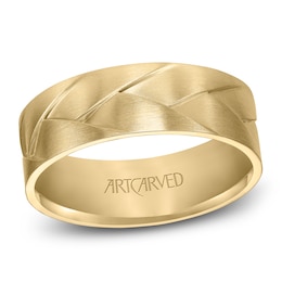 ArtCarved Men's Brushed Wedding Band 14K Yellow Gold 7mm