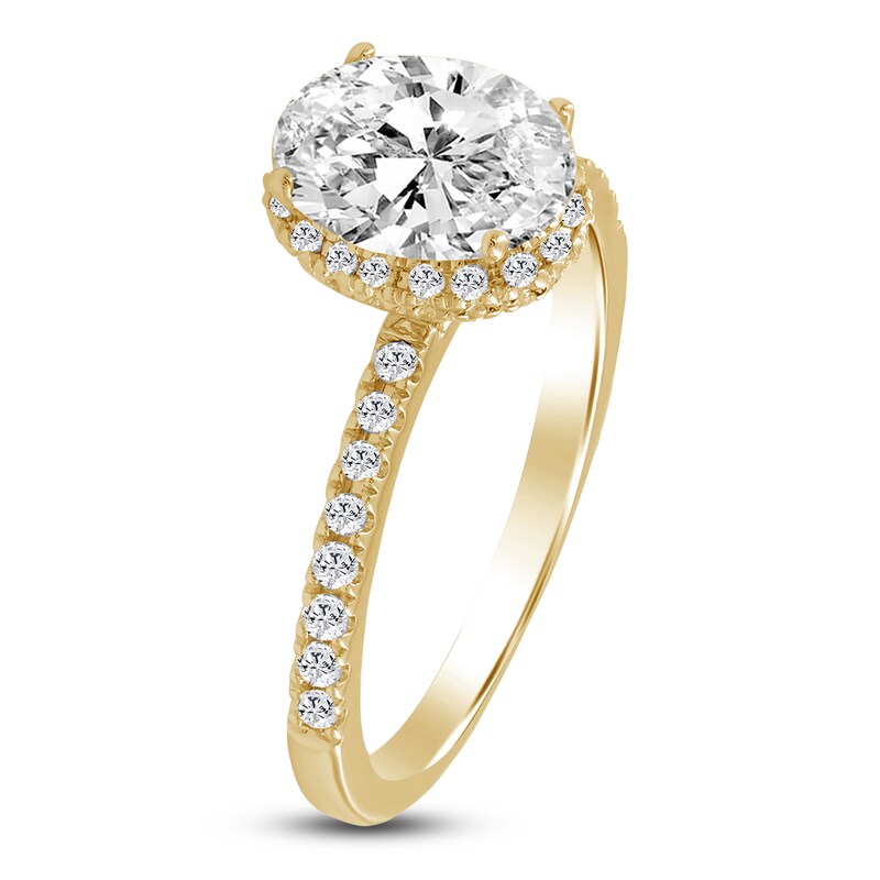 Main Image 2 of Oval-Cut Lab-Grown Diamond Halo Engagement Ring 1-1/2 ct tw 18K Yellow Gold