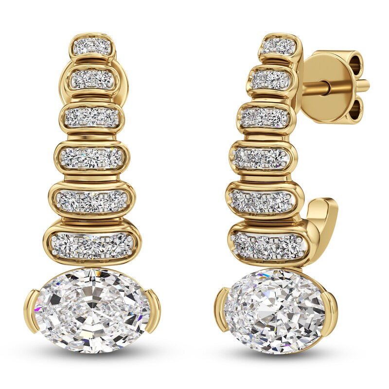 Main Image 2 of J'Lure Oval Step-Cut Lab-Grown Diamond J-Hoop Earrings 2-1/5 ct tw 14K Yellow Gold