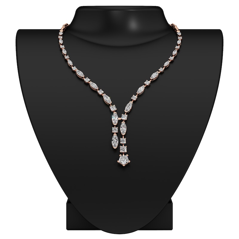 Main Image 3 of J'Lure Pentagon Brilliant-Cut, Moval Old-Cut & Square Emerald Step-Cut Lab-Grown Diamond Y-Drop Necklace 13-1/3 ct tw 14K Rose Gold 19.5"