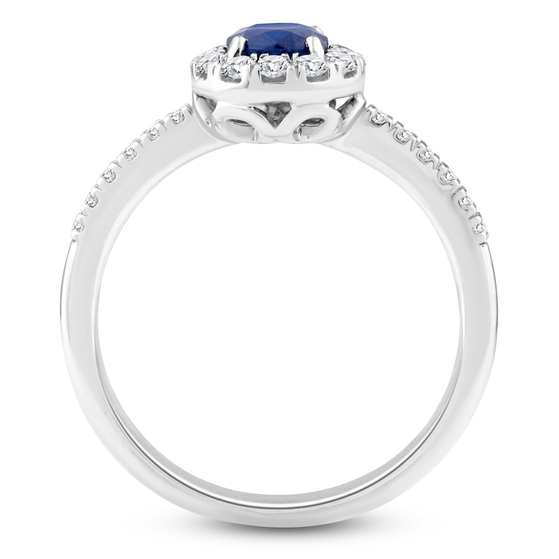 Main Image 2 of Natural Blue Sapphire & Diamond Halo Ring 1/3 ct tw 10K White Gold