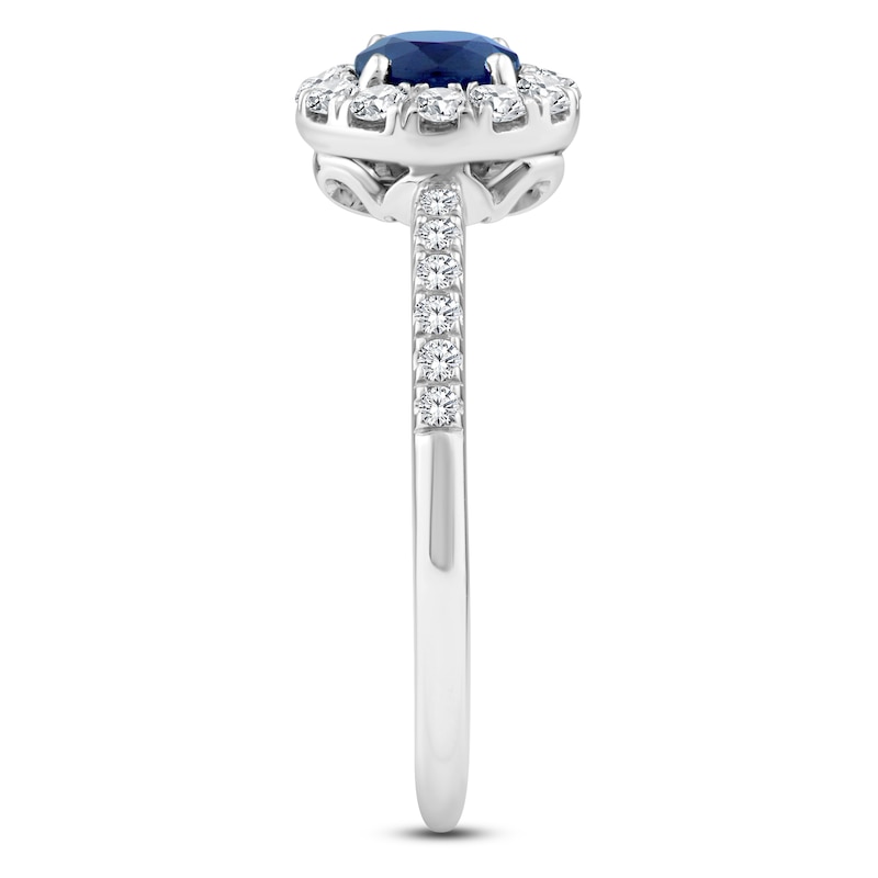 Main Image 3 of Natural Blue Sapphire & Diamond Halo Ring 1/3 ct tw 10K White Gold