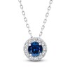 Thumbnail Image 1 of Natural Blue Sapphire & Diamond Halo Necklace 1/5 ct tw 10K White Gold 18"