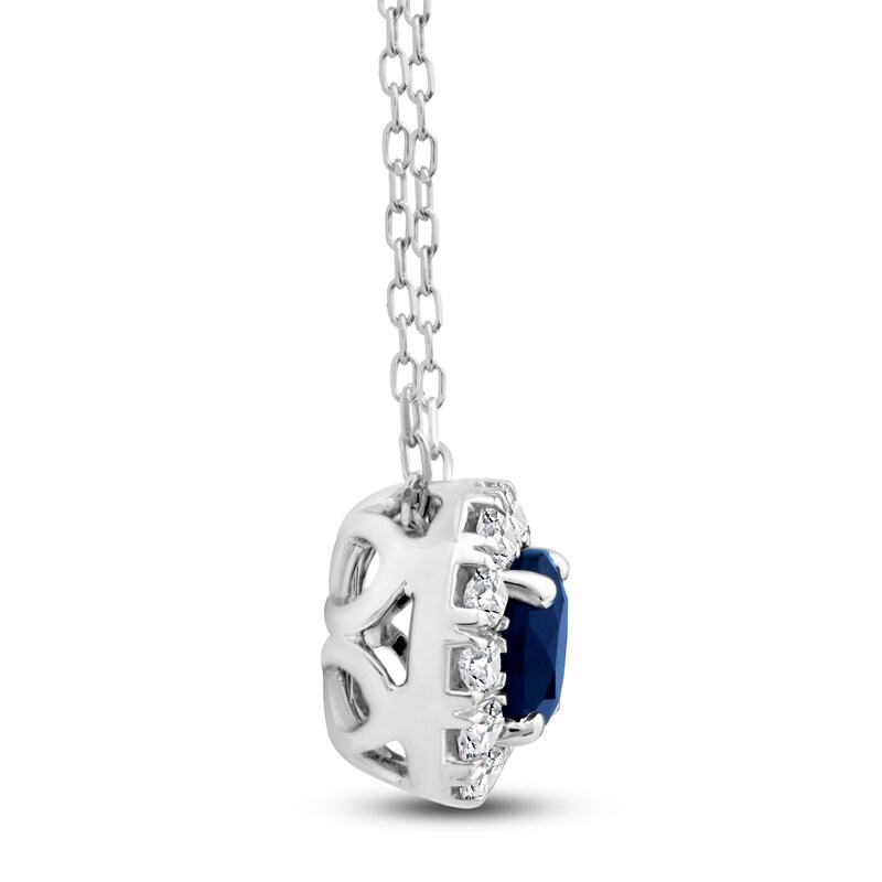 Main Image 2 of Natural Blue Sapphire & Diamond Halo Necklace 1/5 ct tw 10K White Gold 18"