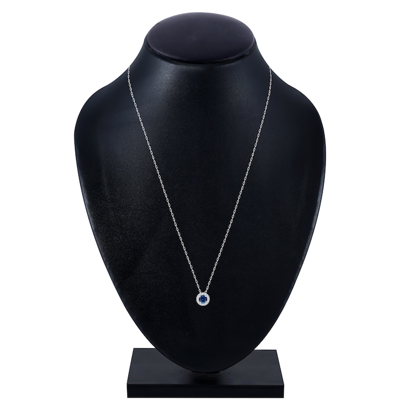 Main Image 3 of Natural Blue Sapphire & Diamond Halo Necklace 1/5 ct tw 10K White Gold 18"
