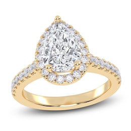 Pear-Shaped Lab-Grown Diamond Halo Engagement Ring 2 ct tw 14K Yellow Gold