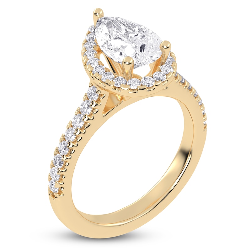 Main Image 2 of Pear-Shaped Lab-Grown Diamond Halo Engagement Ring 2 ct tw 14K Yellow Gold