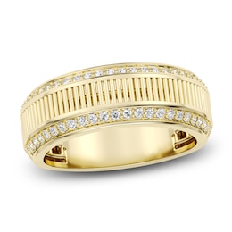 Men's Diamond Ribbed Center Ring 3/8 ct tw 10K Yellow Gold