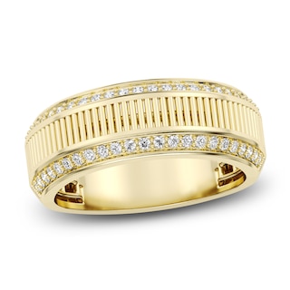 Men's Diamond Ribbed Center Ring 3/8 ct tw 10K Yellow Gold