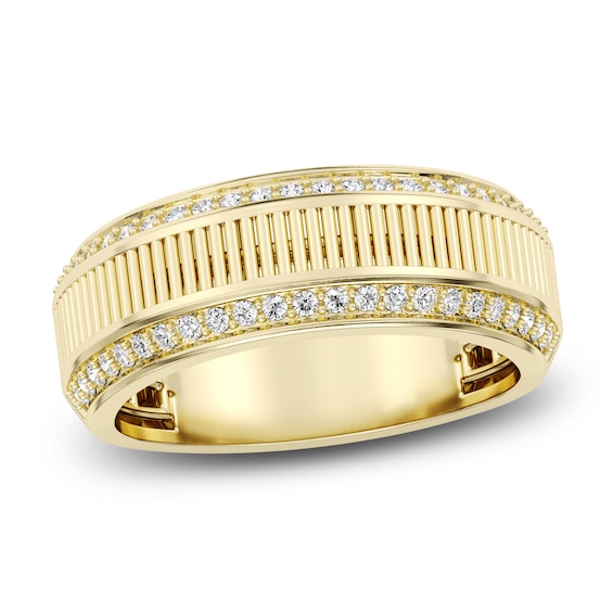Men's Diamond Ribbed Center Ring 3/8 ct tw 10K Yellow Gold