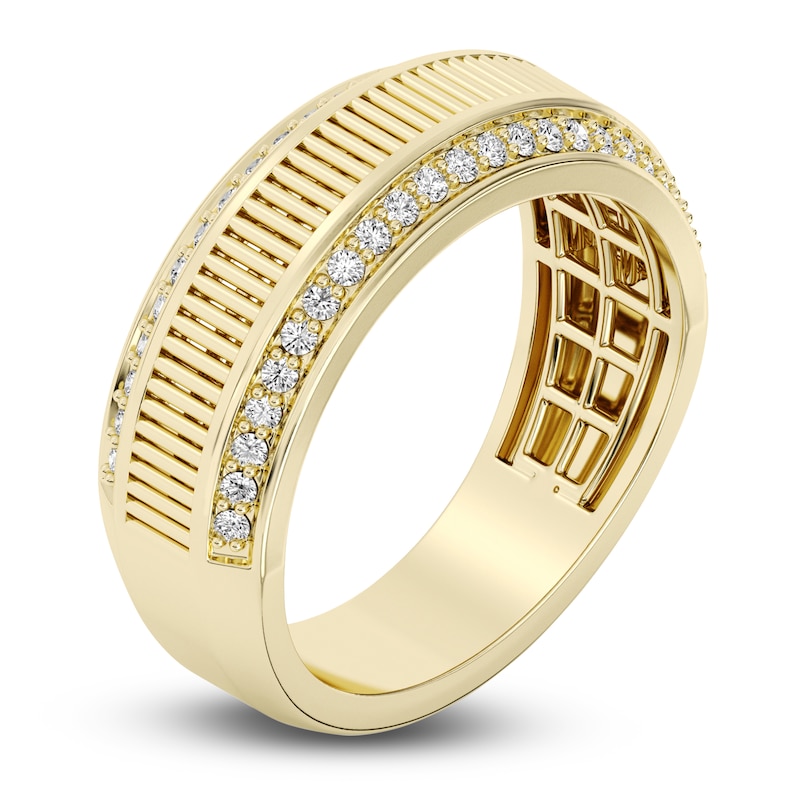 Main Image 2 of Men's Diamond Ribbed Center Ring 3/8 ct tw 10K Yellow Gold