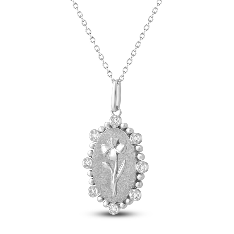 Main Image 2 of Violet Birth Flower Diamond Necklace 1/4 ct tw Sterling Silver 18"