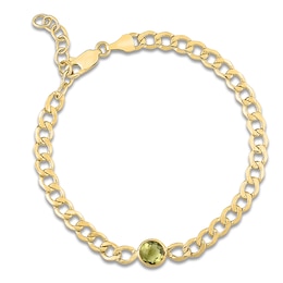 Natural Peridot Bezel-Set Solitaire Chain Bracelet 14K Yellow Gold 7.25"