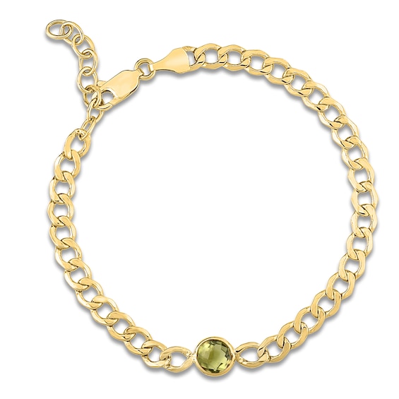 Natural Peridot Bezel-Set Solitaire Chain Bracelet 14K Yellow Gold 7.25"
