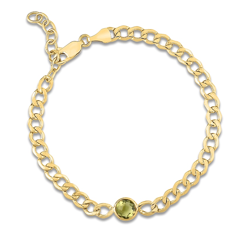 Main Image 1 of Natural Peridot Bezel-Set Solitaire Chain Bracelet 14K Yellow Gold 7.25"