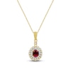 Thumbnail Image 1 of Oval-Cut Natural Ruby & Diamond Halo Necklace 1/5 ct tw 10K Yellow Gold 18"