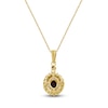 Thumbnail Image 3 of Oval-Cut Natural Ruby & Diamond Halo Necklace 1/5 ct tw 10K Yellow Gold 18"