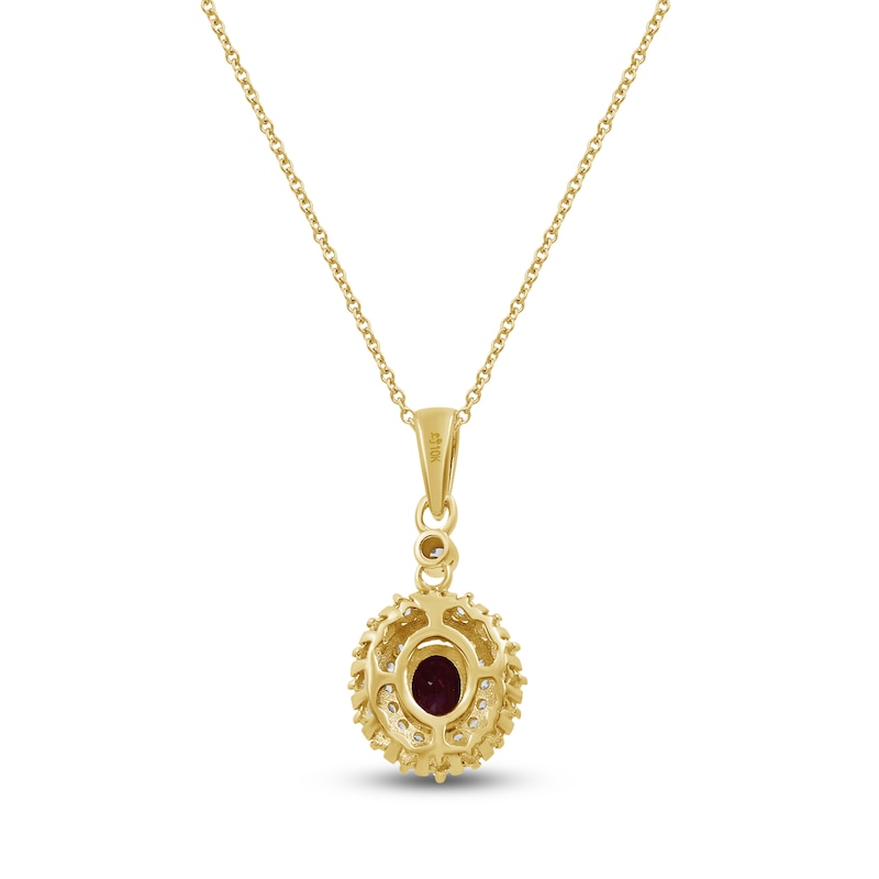 Main Image 3 of Oval-Cut Natural Ruby & Diamond Halo Necklace 1/5 ct tw 10K Yellow Gold 18"