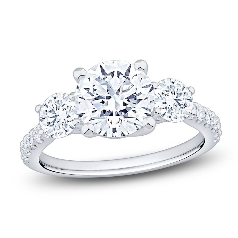 Main Image 1 of Round-Cut Lab-Grown Diamond Three-Stone Engagement Ring 3 ct tw 14K White Gold