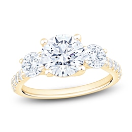 Round-Cut Lab-Grown Diamond Three-Stone Engagement Ring 3 ct tw 14K Yellow Gold