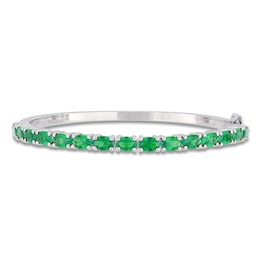 Oval-Cut Lab-Created Emerald Bangle Bracelet Sterling Silver 7"