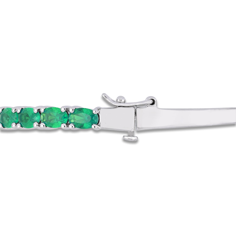 Main Image 2 of Oval-Cut Lab-Created Emerald Bangle Bracelet Sterling Silver 7"