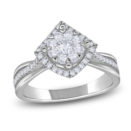 Brilliant Moments Multi-Diamond Cushion-Shaped Halo Engagement Ring 1/2 ct tw 14K White Gold