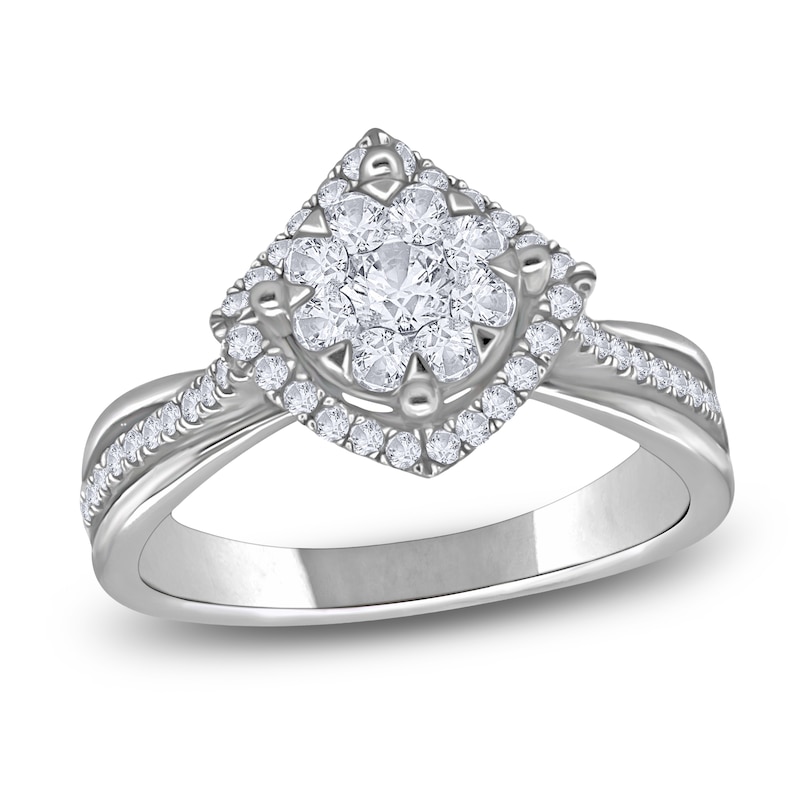 Main Image 1 of Brilliant Moments Multi-Diamond Cushion-Shaped Halo Engagement Ring 1/2 ct tw 14K White Gold