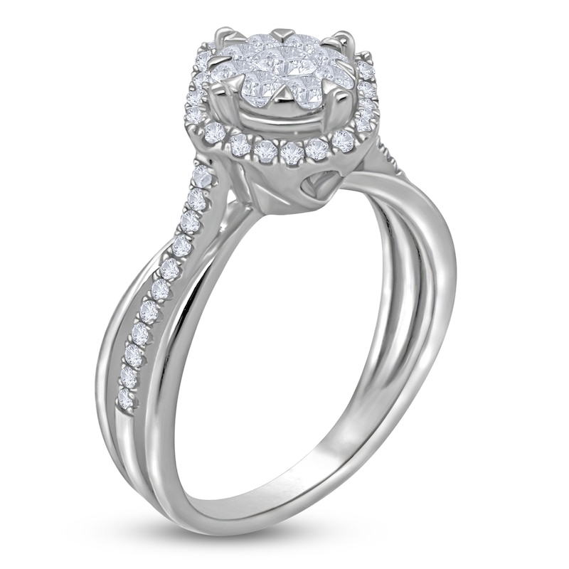 Main Image 2 of Brilliant Moments Multi-Diamond Cushion-Shaped Halo Engagement Ring 1/2 ct tw 14K White Gold