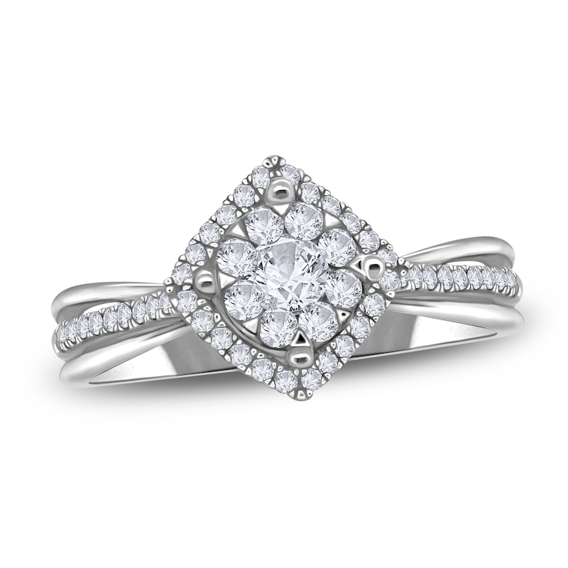 Main Image 3 of Brilliant Moments Multi-Diamond Cushion-Shaped Halo Engagement Ring 1/2 ct tw 14K White Gold