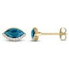 Thumbnail Image 1 of Marquise-Cut Natural London Blue Topaz & Diamond Stud Earrings 1/10 ct tw 14K Yellow Gold