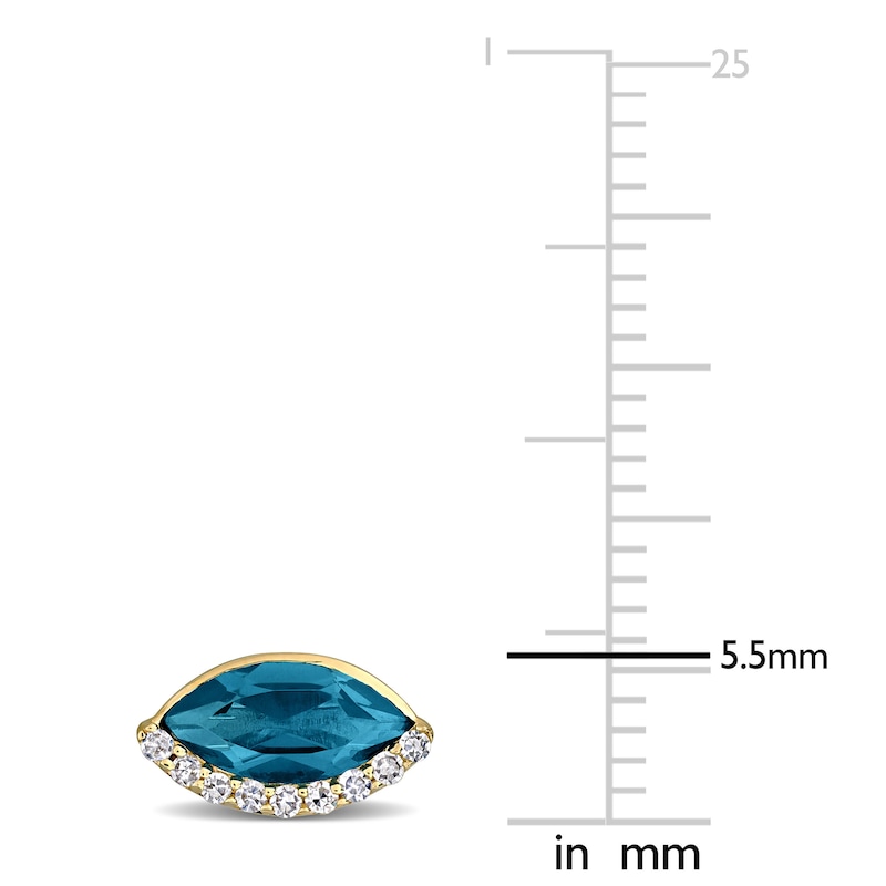 Main Image 2 of Marquise-Cut Natural London Blue Topaz & Diamond Stud Earrings 1/10 ct tw 14K Yellow Gold