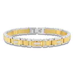 Men's Diamond Link Bracelet 1/6 ct tw Stainless Steel & Yellow Ion Plating 8.63"