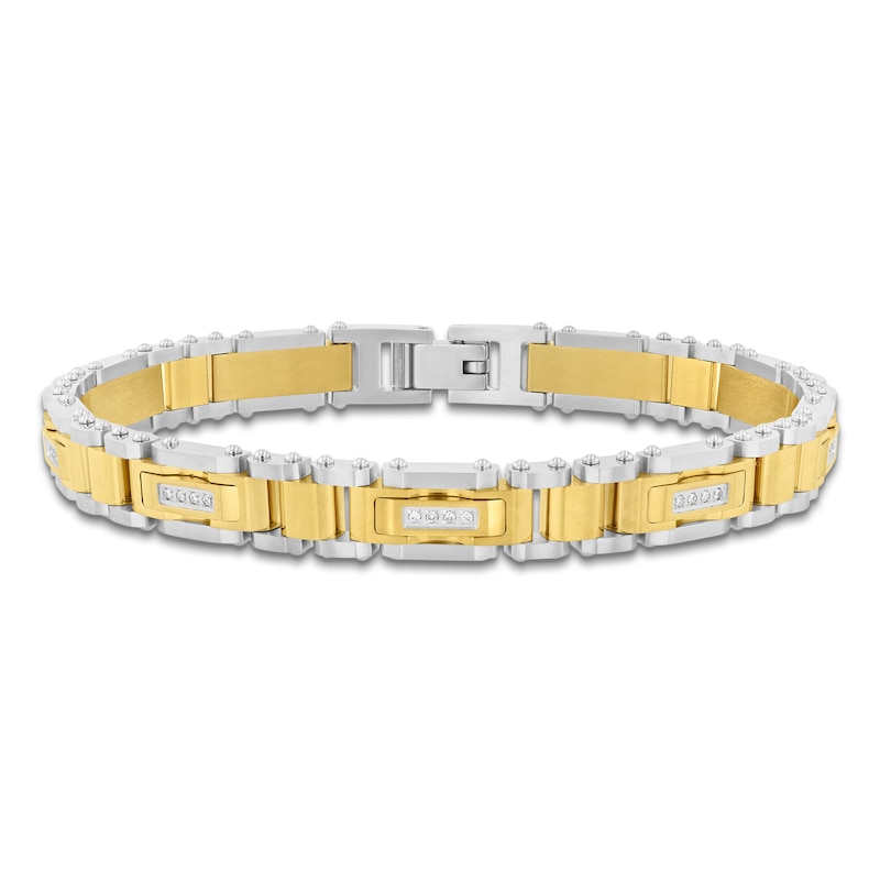 Main Image 1 of Men's Diamond Link Bracelet 1/6 ct tw Stainless Steel & Yellow Ion Plating 8.63"