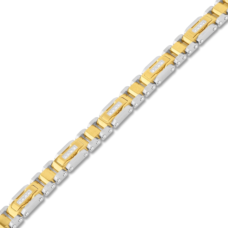 Main Image 2 of Men's Diamond Link Bracelet 1/6 ct tw Stainless Steel & Yellow Ion Plating 8.63"