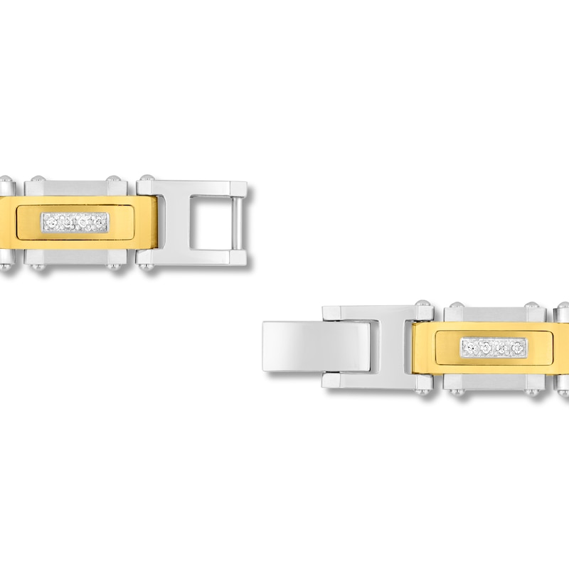 Main Image 3 of Men's Diamond Link Bracelet 1/6 ct tw Stainless Steel & Yellow Ion Plating 8.63"