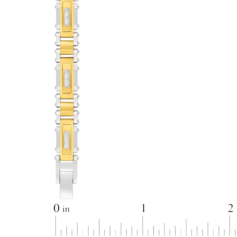 Main Image 4 of Men's Diamond Link Bracelet 1/6 ct tw Stainless Steel & Yellow Ion Plating 8.63"