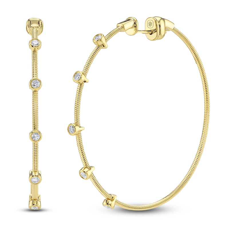Main Image 2 of Shy Creation Bezel-Set Diamond Station Hoop Earrings 1/4 ct tw 14K Yellow Gold B22001045V2D1.75