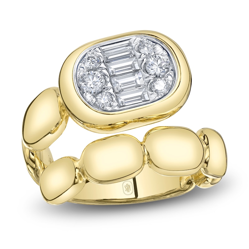 Main Image 1 of Shy ICON Lumeria Baguette & Round-Cut Multi-Diamond Pillow Wrap Ring 1/2 ct tw 14K Yellow Gold