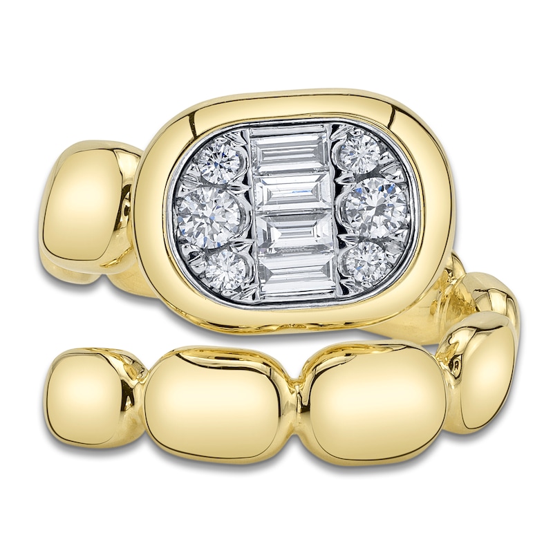 Main Image 3 of Shy ICON Lumeria Baguette & Round-Cut Multi-Diamond Pillow Wrap Ring 1/2 ct tw 14K Yellow Gold