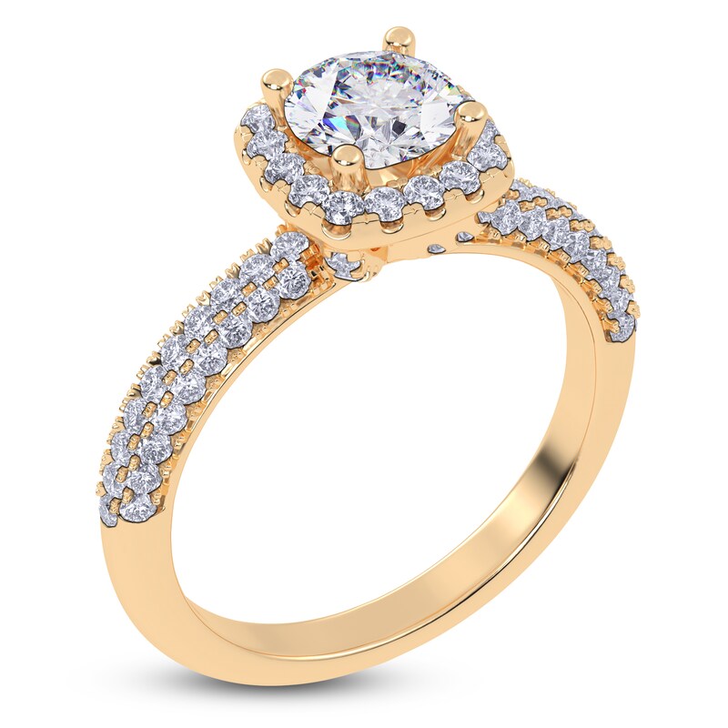 Main Image 2 of Round-Cut Lab-Grown Diamond Halo Engagement Ring 1-1/4 ct tw 14K Yellow Gold