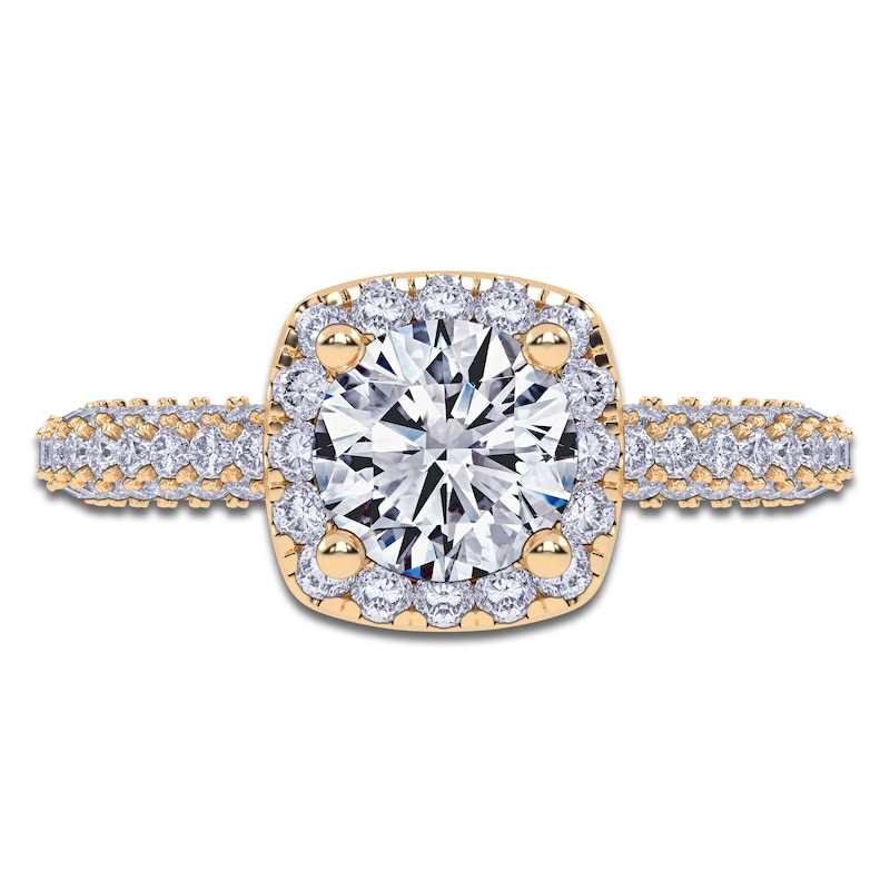 Main Image 3 of Round-Cut Lab-Grown Diamond Halo Engagement Ring 1-1/4 ct tw 14K Yellow Gold