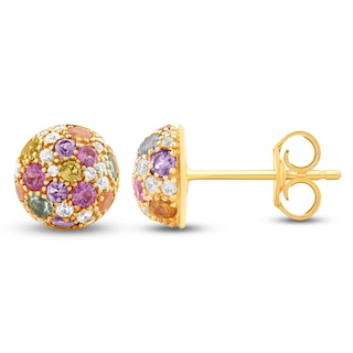 Jared Signature Natural Amethyst, Citrine, Peridot, Pink Sapphire, Swiss Blue Topaz & Diamond Pavé Domed Stud Earrings 1/6 ct tw 14K Yellow Gold